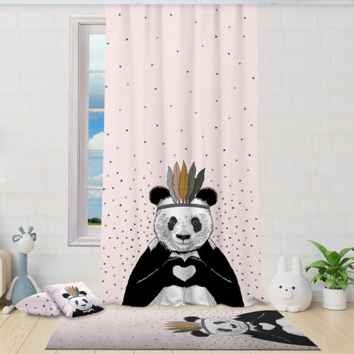 Lilijan Home & Curtain Romantic Panda Pink Curtain Kids Room Curtain